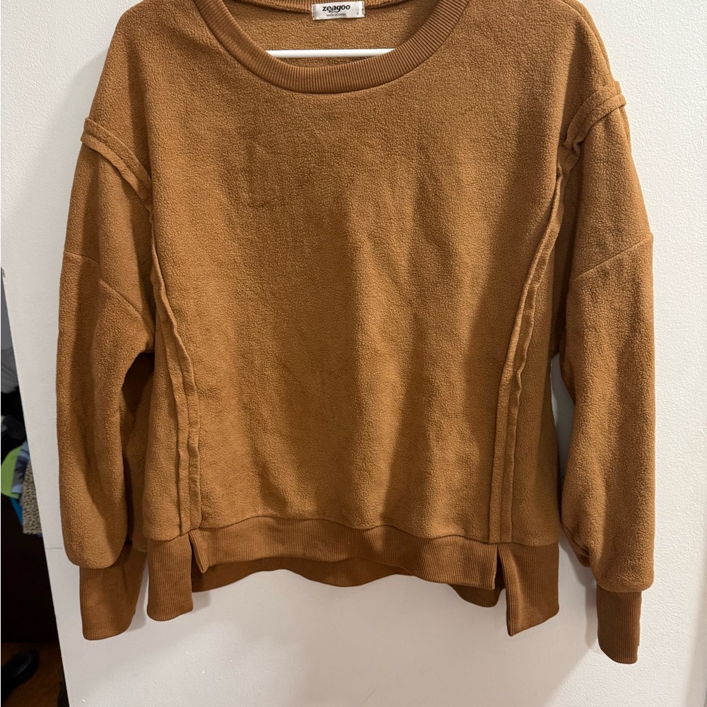 Zeagoo Womens Brown Fleece Long Sleeve Pullover Sweatshirt Size S